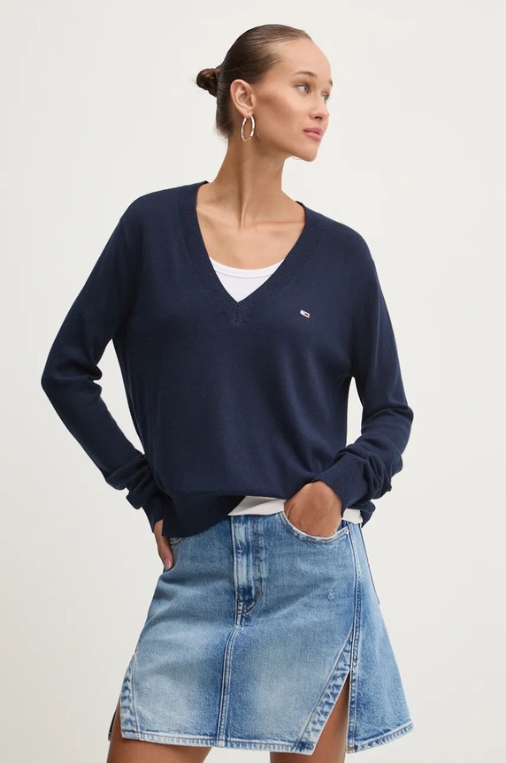 Svetr Tommy Jeans V výstřih modrá DW0DW18670