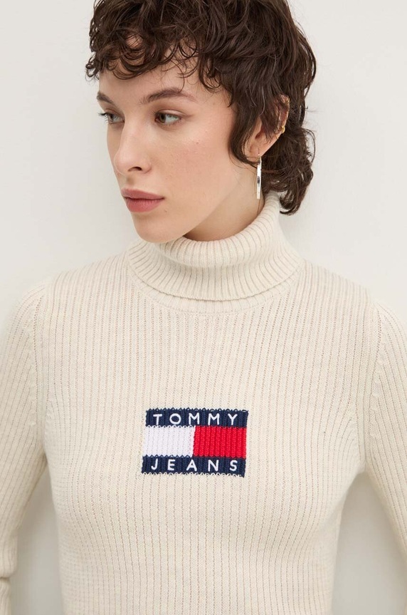 Sveter s prímesou vlny Tommy Jeans béžová DW0DW18678