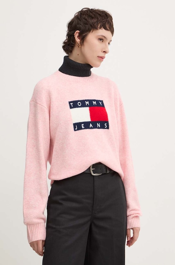 Tommy Jeans pulover din amestec de lana subtiri roz DW0DW18681