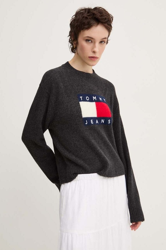 Tommy Jeans sweter z domieszką wełny okrągły szary DW0DW18681