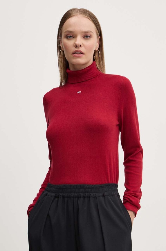 Svetr Tommy Jeans rolák burgundské DW0DW19686
