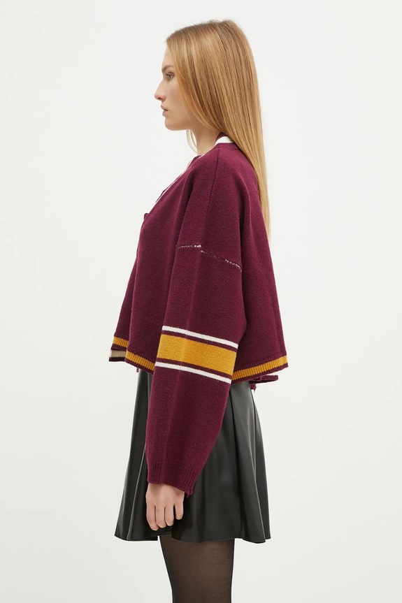 AMBUSH sweter wełniany Damaged Rib V Neck Sweater BWHD002F24KNI0012846 bordowy AW24