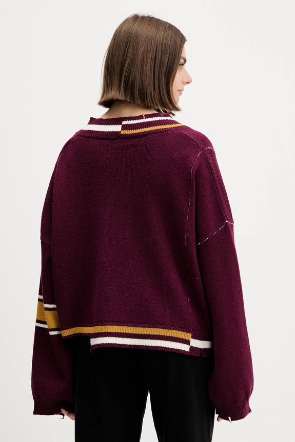 Îmbrăcăminte AMBUSH pulover de lână Damaged Rib V Neck Sweater BWHD002F24KNI0012846 burgundia