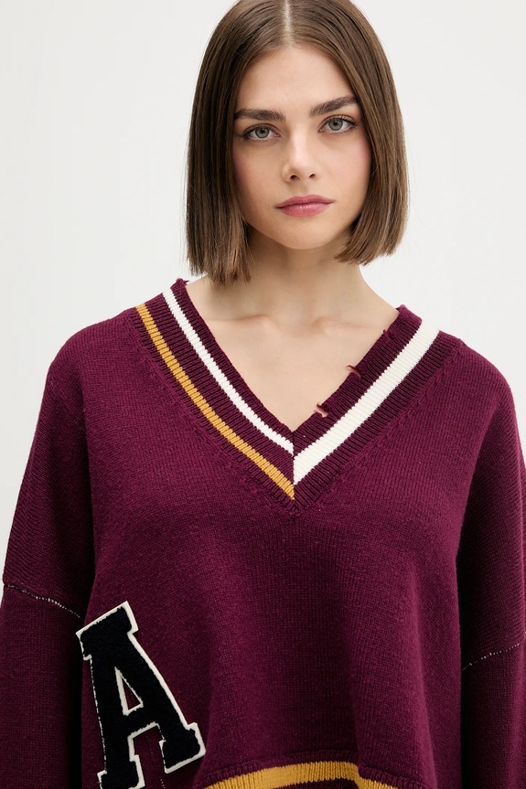 AMBUSH pulover de lână Damaged Rib V Neck Sweater burgundia BWHD002F24KNI0012846
