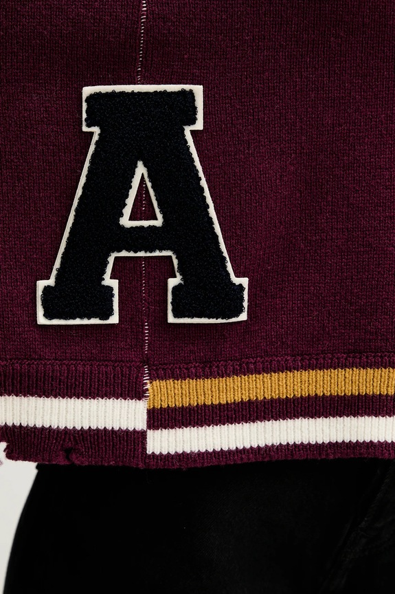 AMBUSH pulover de lână Damaged Rib V Neck Sweater BWHD002F24KNI0012846 burgundia