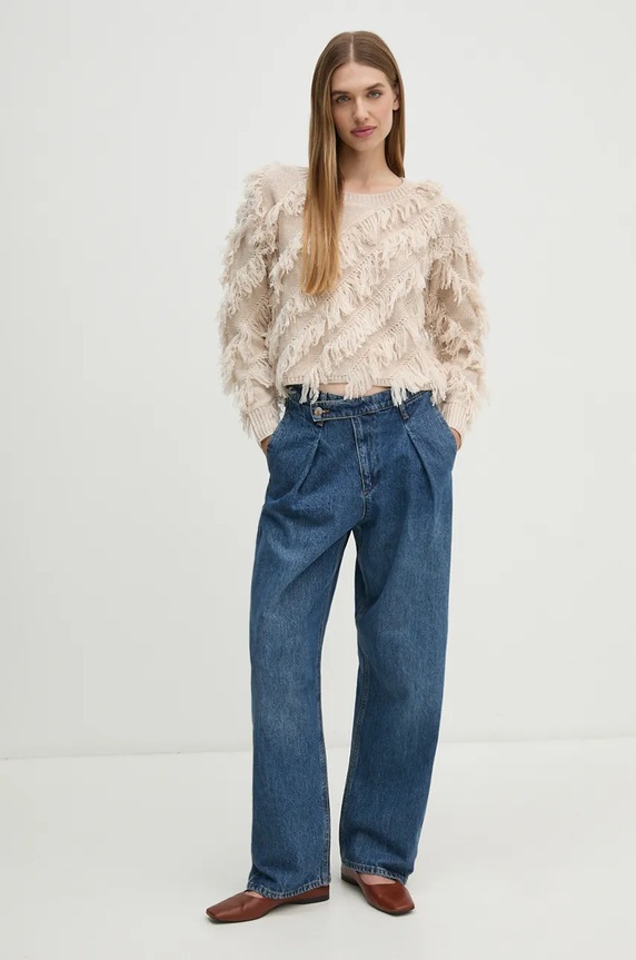 Pulover s dodatkom vune OUI 89583 bež AW24