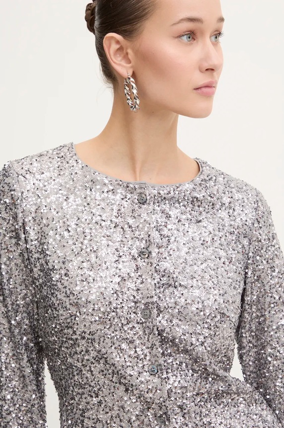 Košulja Never Fully Dressed Gunmetal Alexa Sequin Cardigan srebrna NFDTO1583