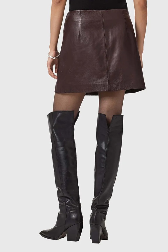 Kožená sukně AllSaints RENAI W020RB burgundské AA00