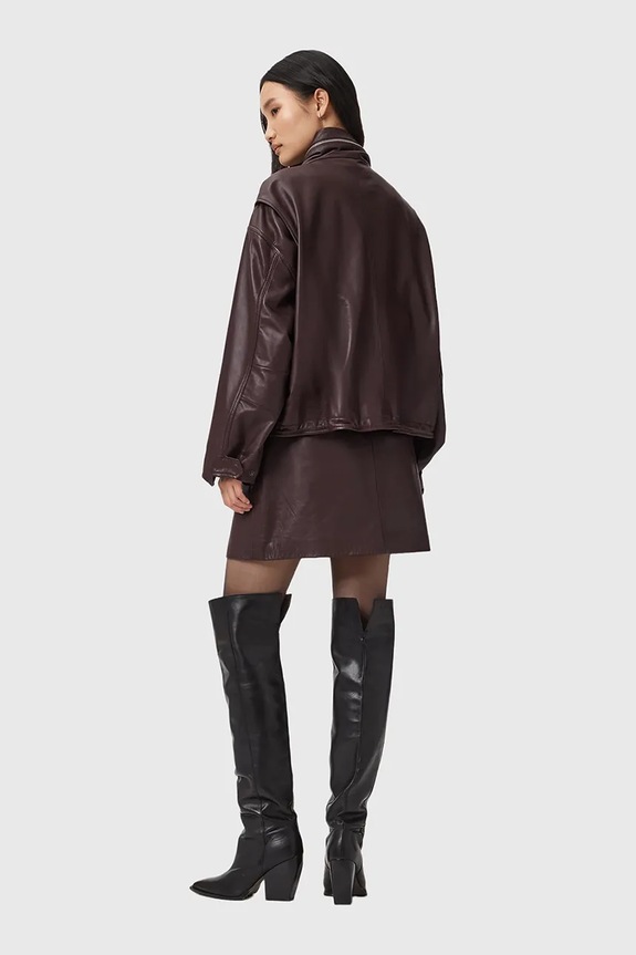 Kožená sukně AllSaints RENAI W020RB burgundské
