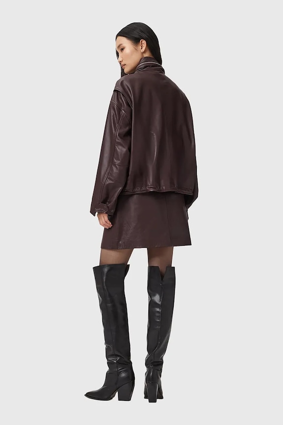 Kožená sukně AllSaints RENAI W020RB burgundské