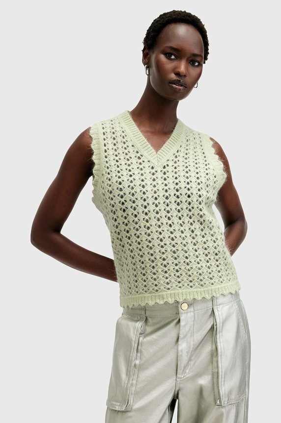 Vlnená vesta AllSaints VIVIAN TANK vlna zelená W057KB