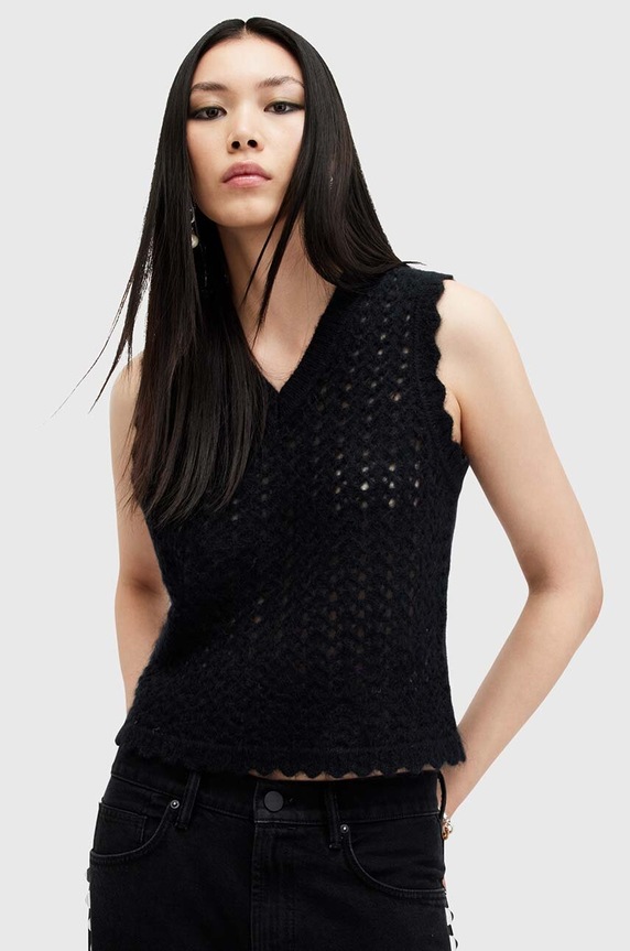AllSaints kamizelka wełniana VIVIAN TANK szpic czarny W057KB