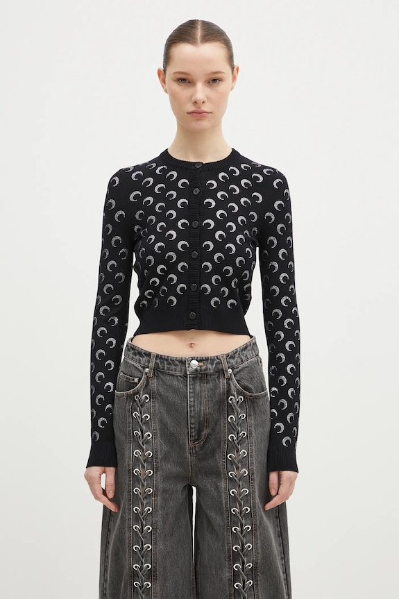 Marine Serre cardigan Moon Strass Knit Fitted Cardigan stampa all-over nero WTK011A.RKNI0001