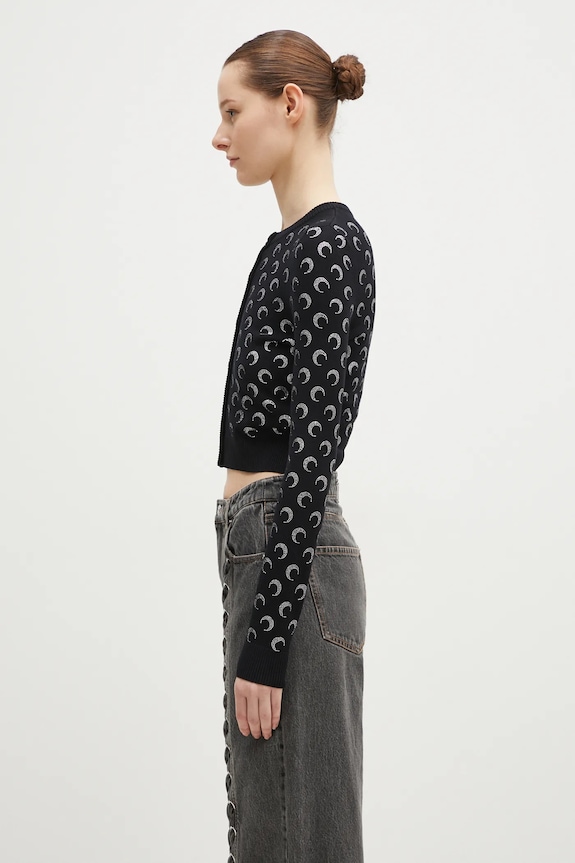 Marine Serre cardigan Moon Strass Knit Fitted Cardigan WTK011A.RKNI0001 nero AW24