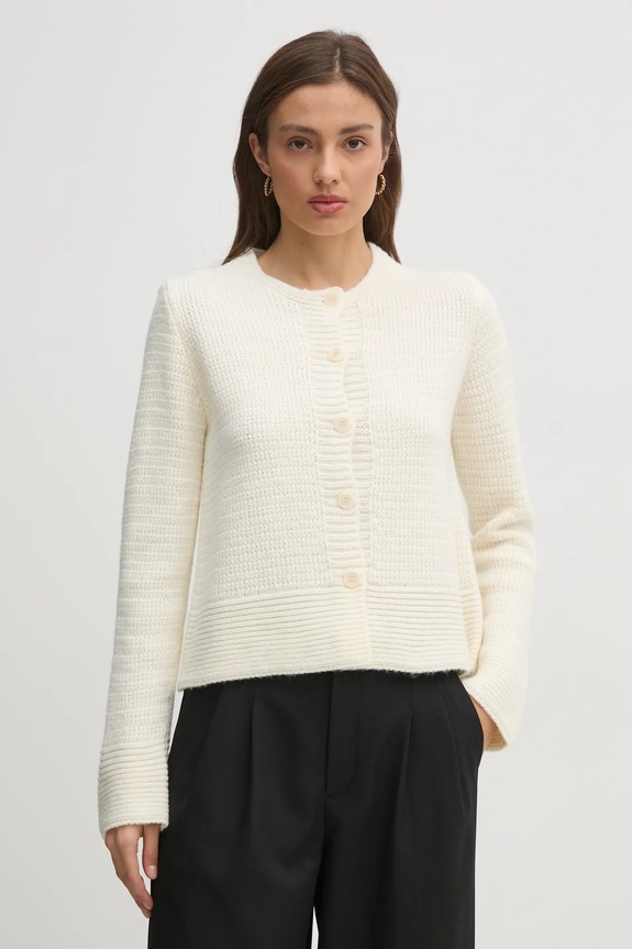 Sisley kardigan z domieszką wełny z domieszką wełny beżowy 1176M500N