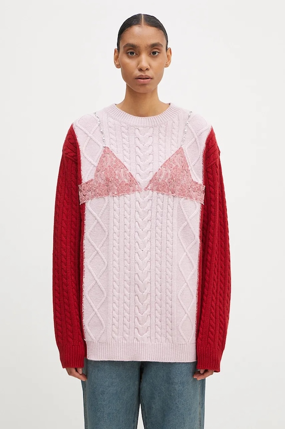 Andersson Bell maglione in lana Lace Lingerie Boyfriend-Fit Knit stampa all-over rosa atb1183w