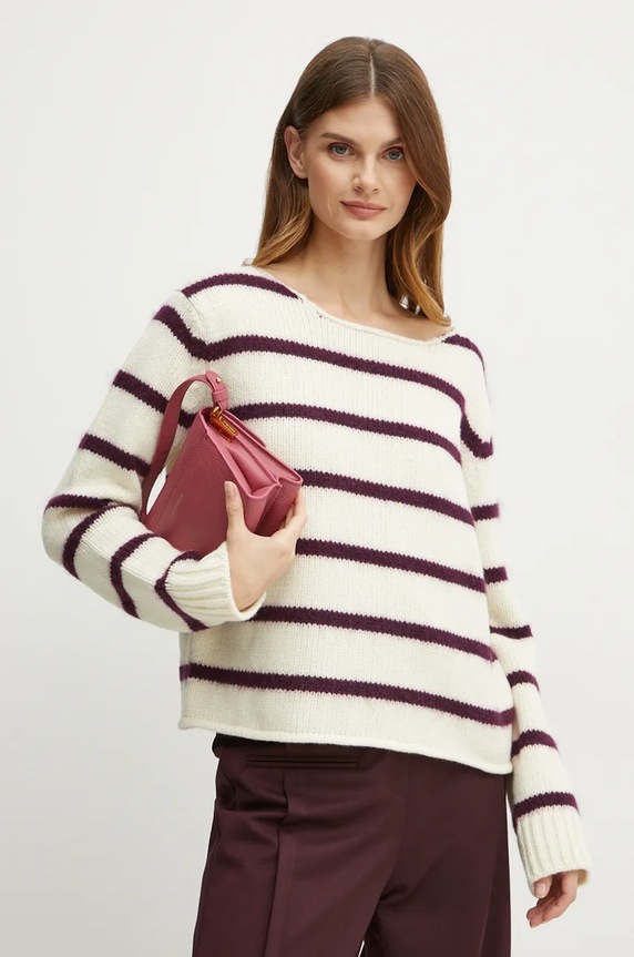 Forte Forte sweter z domieszką wełny okrągły beżowy 13341.myknit