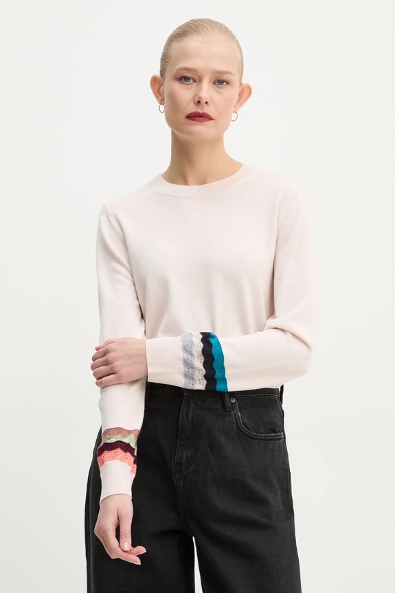 PS Paul Smith sweter wełniany okrągły beżowy W2R.449N.P31263