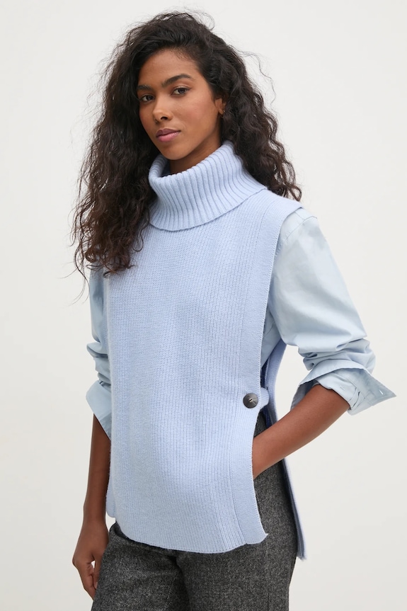 Pedro del Hierro mellény gyapjú keverékből kerek kék 5508905