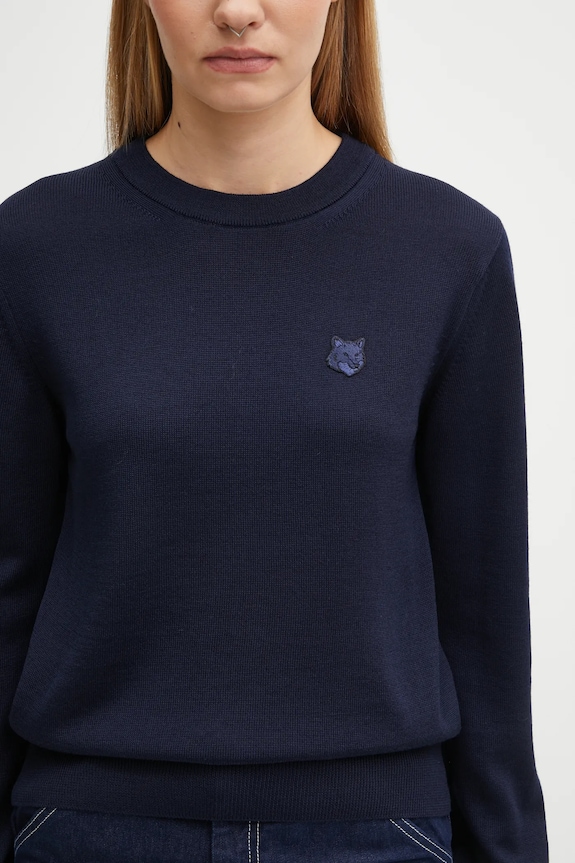 Шерстяной свитер Maison Kitsuné Bold Fox Head Patch тёмно-синий MW00801KT1036