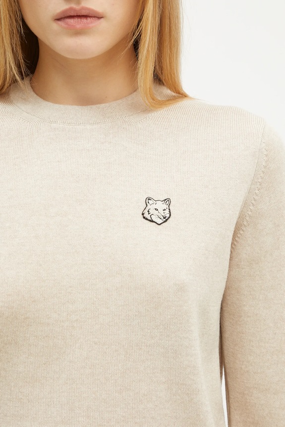 Vuneni pulover Maison Kitsuné Bold Fox Head Patch bež MW00801KT1036