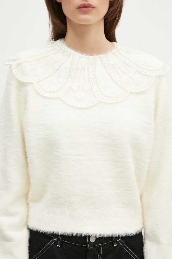 Rotate sweter Lace Collar Knit beżowy 113212269