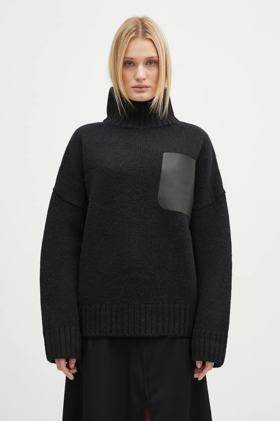 JW Anderson woolen jumper Leather Patch Pocket Jumper wool black KW1292.YN0367.999