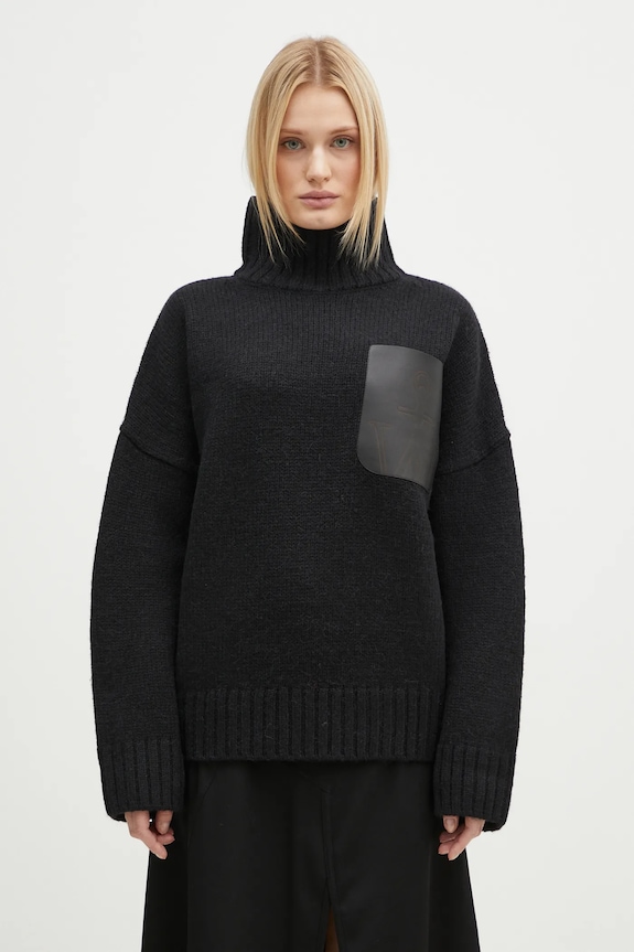 JW Anderson woolen jumper Leather Patch Pocket Jumper wool black KW1292.YN0367.999