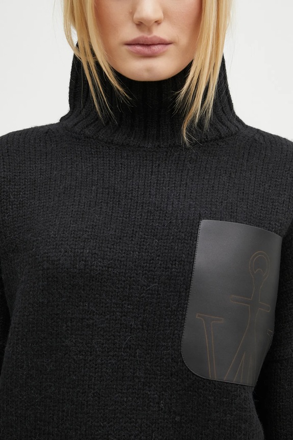 JW Anderson woolen jumper Leather Patch Pocket Jumper black KW1292.YN0367.999