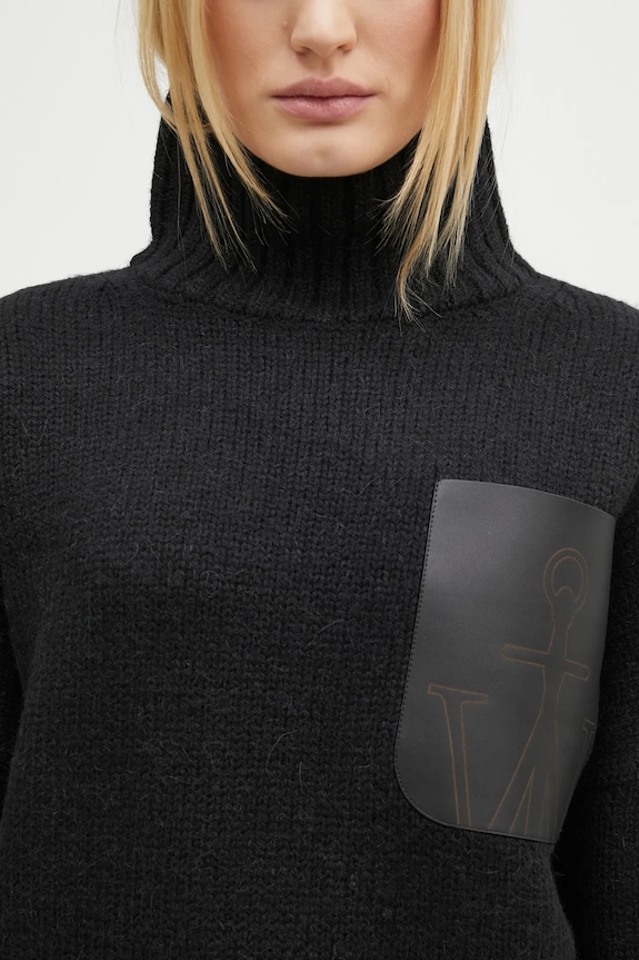 JW Anderson woolen jumper Leather Patch Pocket Jumper black KW1292.YN0367.999