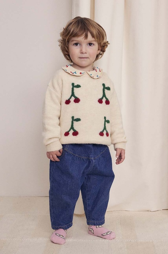 Dětský svetr s příměsí vlny Bobo Choses Cherry 224AB091 béžová