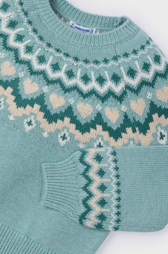 Mayoral sweter z domieszką wełny dziecięcy 4358.6E.Mini.9BYH turkusowy AW24