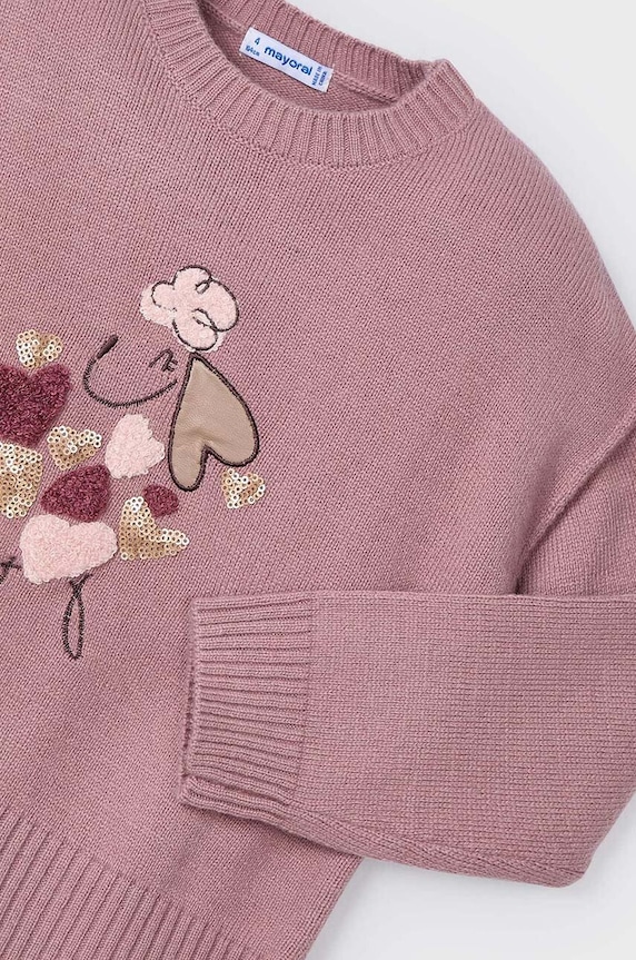 Mayoral sweter z domieszką wełny dziecięcy 4359.6F.Mini.9BYH różowy AW24