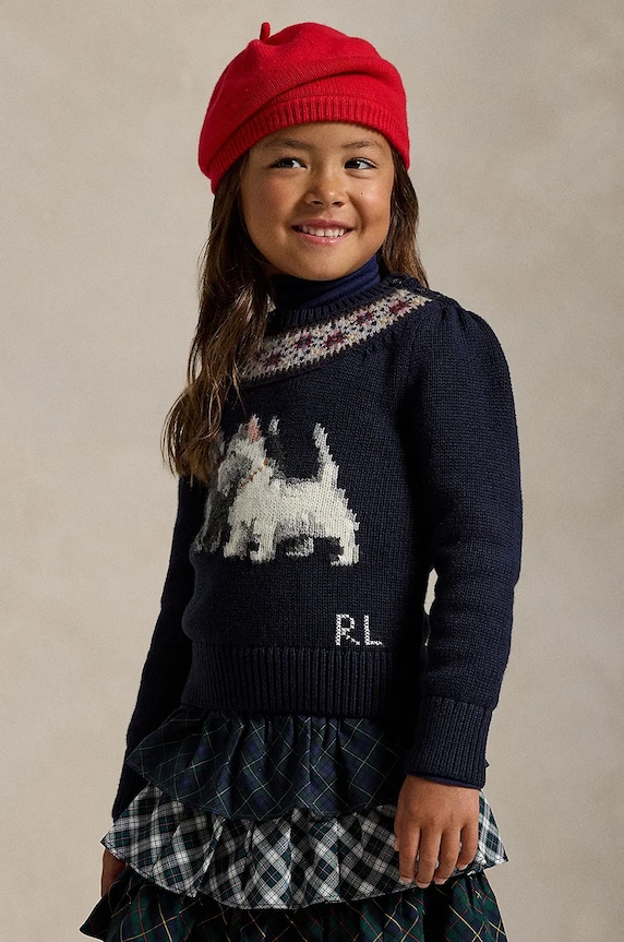 Детски памучен пуловер Polo Ralph Lauren средно дебел тъмносин 312950806001