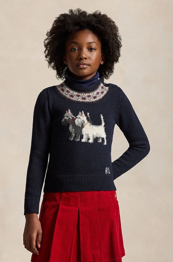 Polo Ralph Lauren pulover de bumbac pentru copii cu modele bleumarin 313950806001
