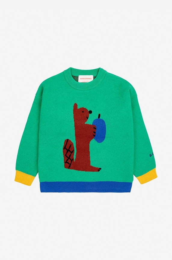 Bobo Choses gyerek pulóver Hungry Squirrel 224AC117 zöld AW24