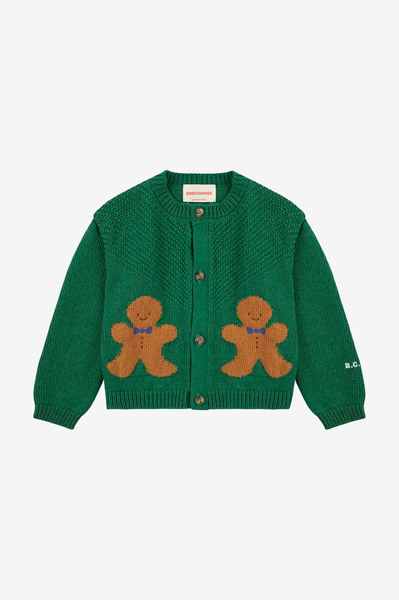 Dětský kardigan s příměsí vlny Bobo Choses Gingerbread 224FB005 zelená AW24