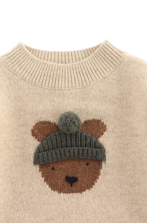 Μάλλινο πουλόβερ για μωρά Donsje Denn Merino Wool Sweater Bear μπεζ 4083501.56.92