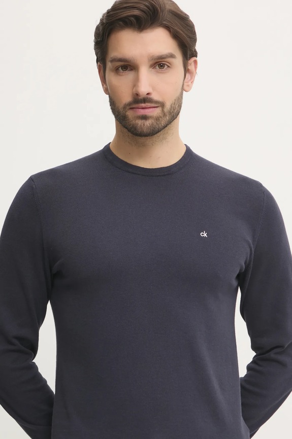 Sveter s prímesou hodvábu Calvin Klein tmavomodrá K10K113549