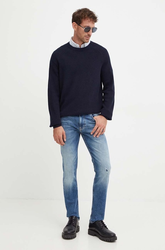 Πουλόβερ με προσθήκη μαλλιού BOSS 50519610 σκούρο μπλε AW24
