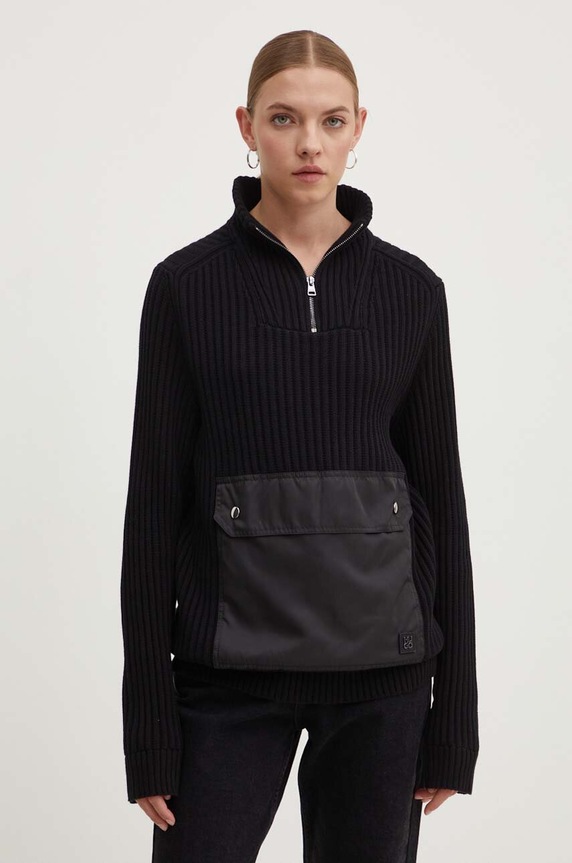 HUGO sweter bawełniany 50516618 czarny AW24