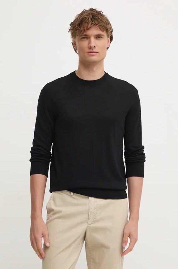 United Colors of Benetton sweter wełniany okrągły czarny 11AHU1056