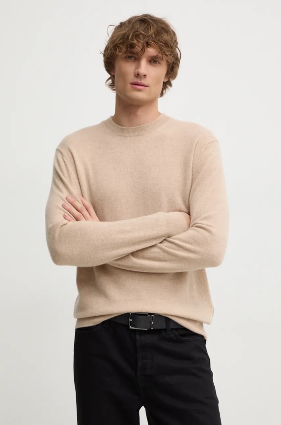 United Colors of Benetton sweter kaszmirowy okrągły beżowy 1033U105S