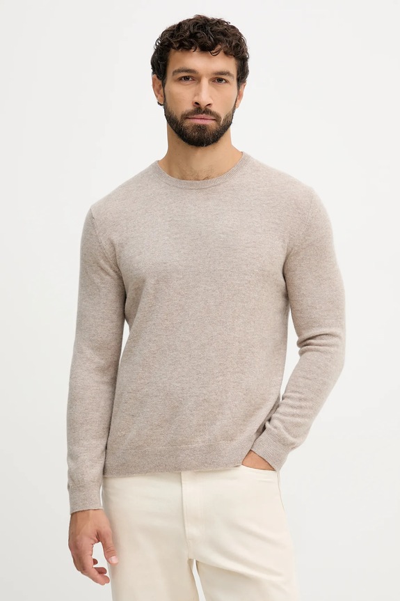 United Colors of Benetton sweter wełniany okrągły brązowy 1002U1G34