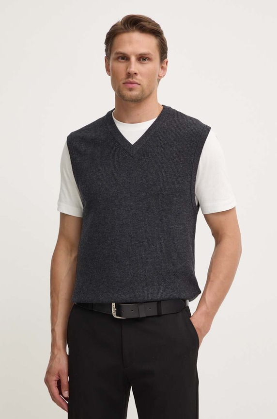 Theory vesta de lana grosime medie gri N0981707