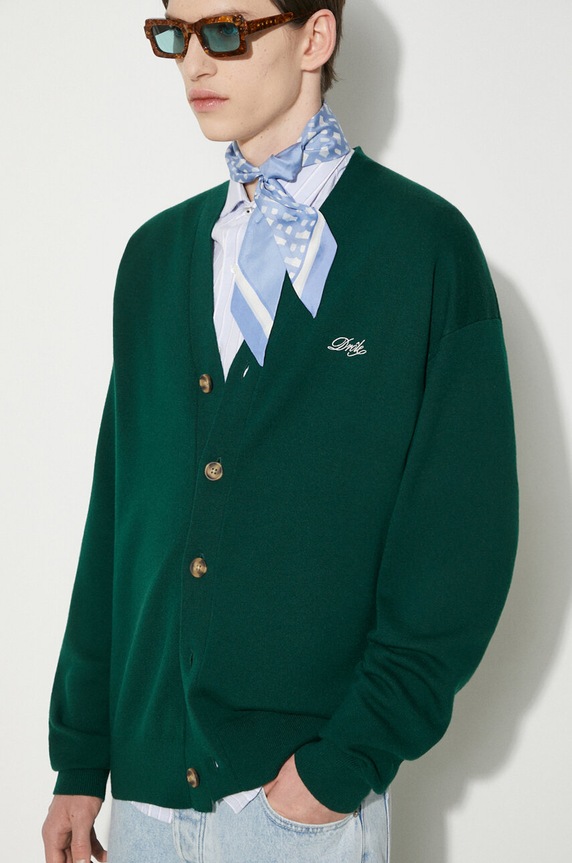 Drôle de Monsieur sweter wełniany Le Cardigan Drôle wełna zielony PERM.CA123.WO007.DGN