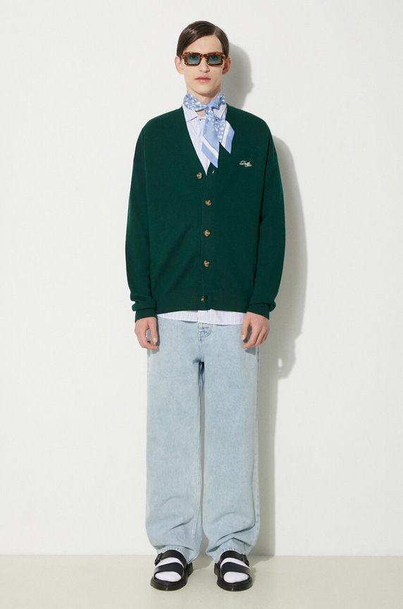 Drôle de Monsieur sweter wełniany Le Cardigan Drôle PERM.CA123.WO007.DGN zielony AA00