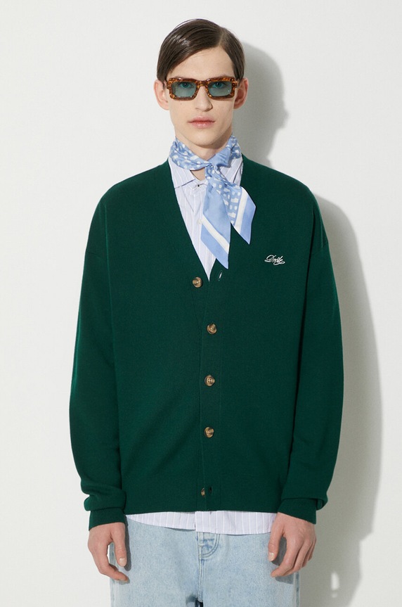 Drôle de Monsieur sweter wełniany Le Cardigan Drôle zielony PERM.CA123.WO007.DGN