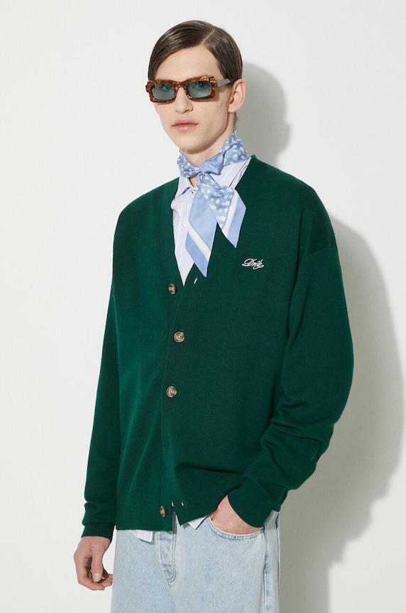 Drôle de Monsieur sweter wełniany Le Cardigan Drôle PERM.CA123.WO007.DGN zielony