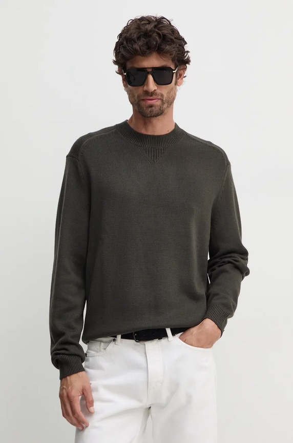 Svetr z vlněné směsi Armani Exchange kulatý zelená 6DZM1F.ZM1LZ
